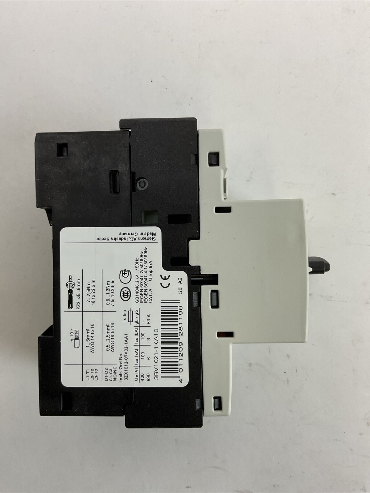 SIEMENS 3RV2021-1KA10 CIRCUIT BREAKER 9-12,5A
