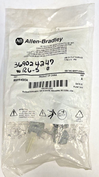 ALLEN BRADLEY - 800FP-KM34 - KEYED SELECTOR SWITCH - SERIES A