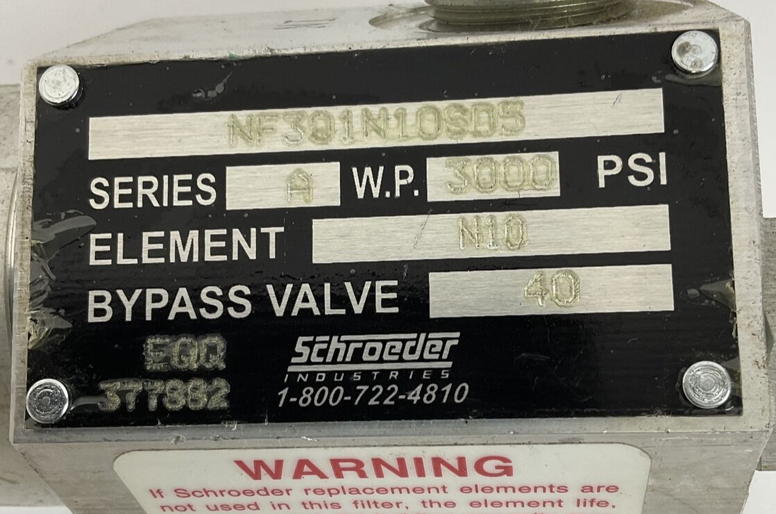 SCHROEDER NF301N10SD5 HIGH PRESSURE FILTER 3000PSI