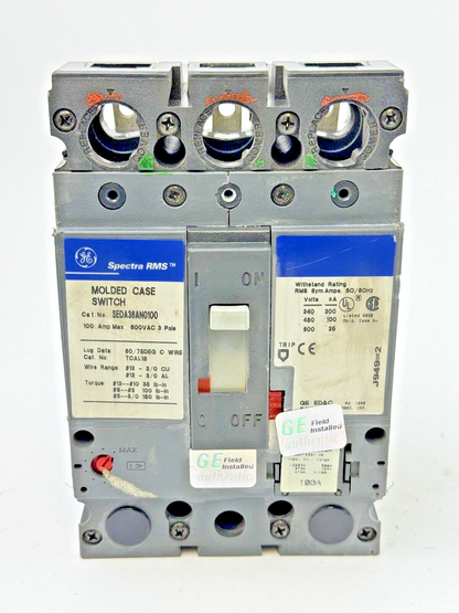 GE - SEDA36AN0100 - SPECTRA CIRCUIT BREAKER - 3 POLE/100A/600VAC W/ 100A TRIP