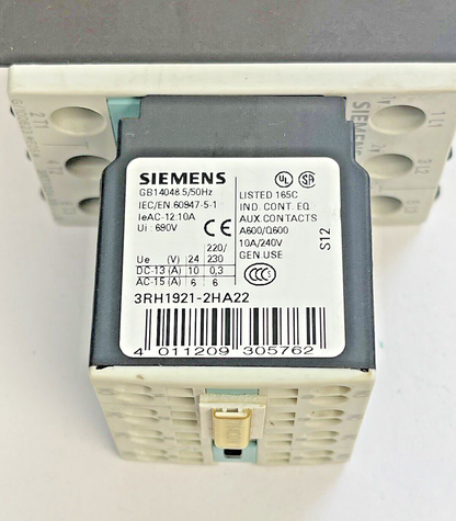 SIEMENS - 3RT1024-3B..0 & 3RH1921-2HA22 & 3RT1926-1BB00 W/ 24VDC COIL