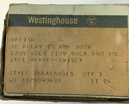 WESTINGHOUSE BFE33F CONTROL RELAY 10A 300V TYPE BF