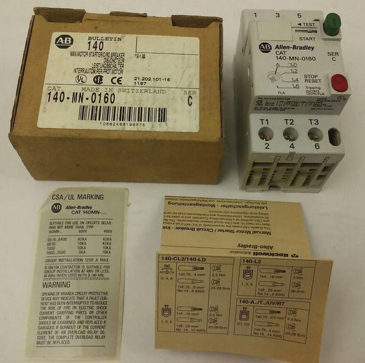 ALLEN BRADLEY 140-MN-0160, MANUEL MOTOR STARTER/ CIRCUIT BREAKER, 3PH, 600V,2.5A