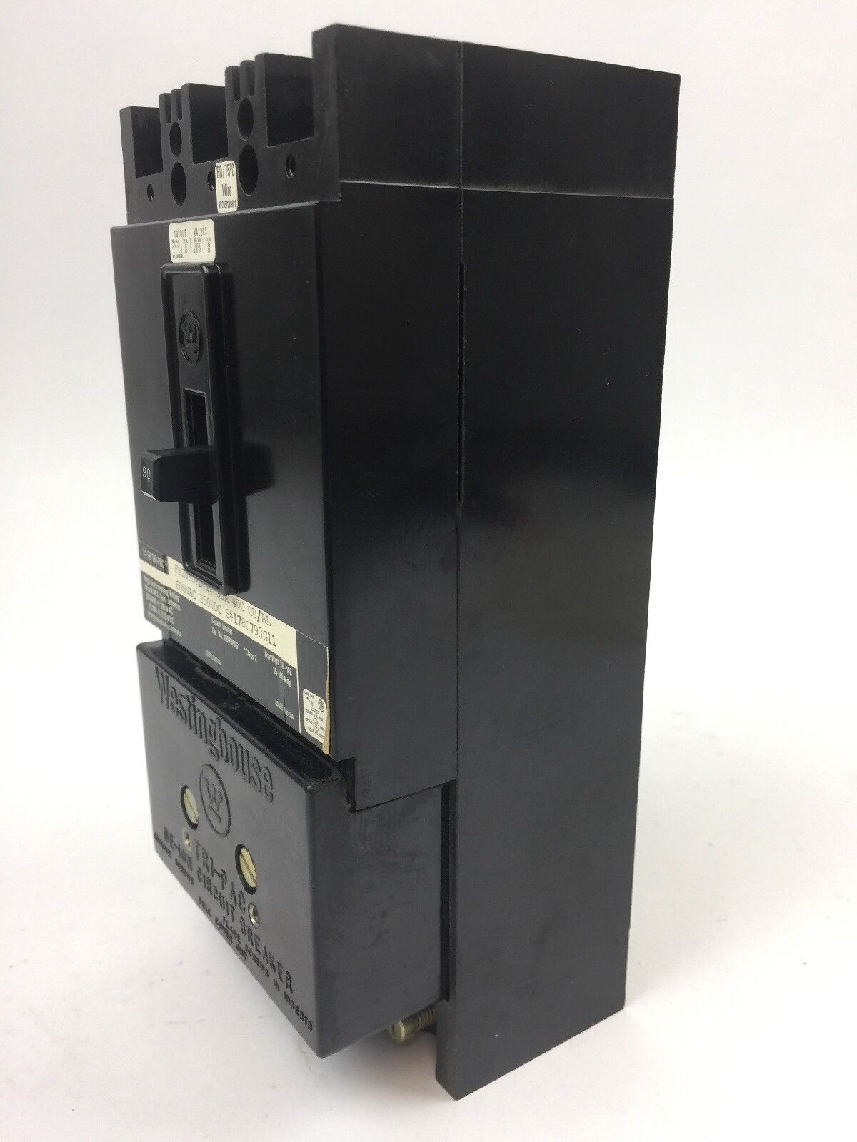 WESTINGHOUSE FB2090PL TRI PAC CKT BRKR 2P 90A 40C 600 VAC 250 VDC