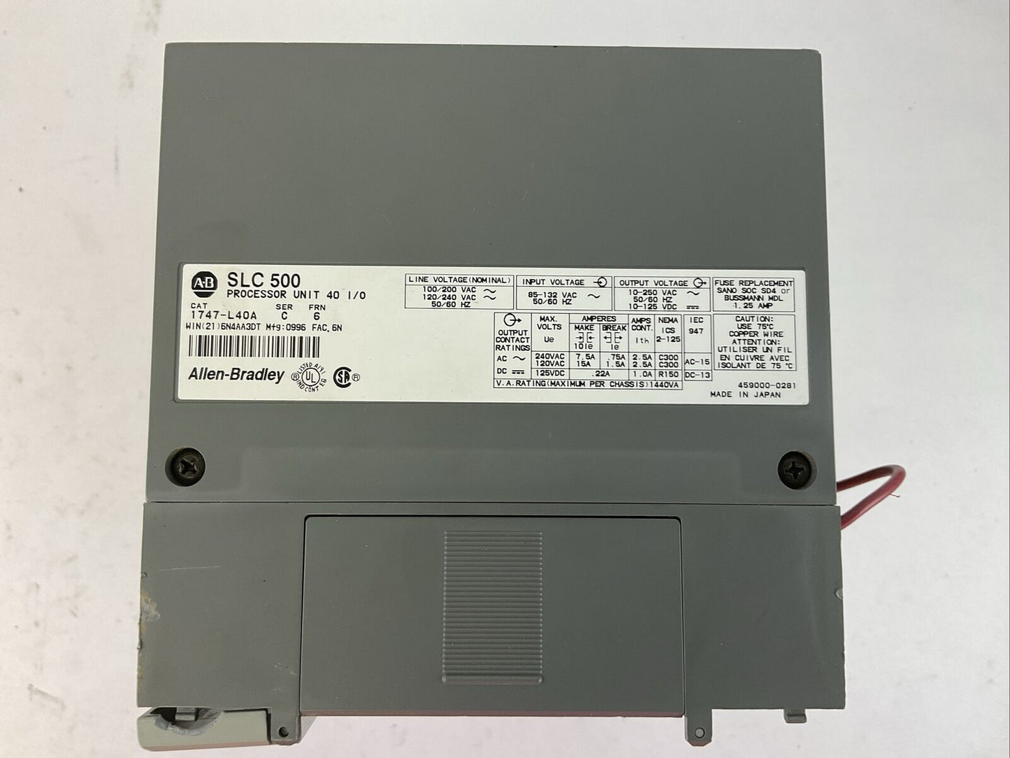 ALLEN BRADLEY 1747-L40A SER C FRN 6 PROCESSOR UNIT 40 I/0 1746-A2 2 SLOT EXPANSI