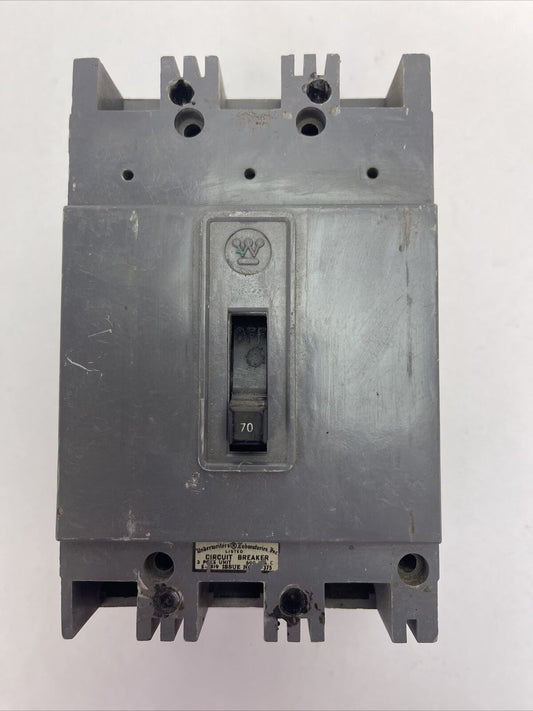 WESTINGHOUSE HFA3070 AB DE-ION CIRCUIT BREAKER 70AMP 600VAC 3POLE 504C748G25