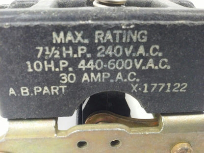 ALLEN BRADLEY X-177122 OLD STYLE DISCONNECT SWITCH, 30A, 240/440-600V,7 1/2-10HP