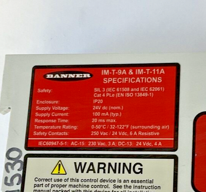 BANNER IM-T9A SAFETY RELAY 24VDC 250VAC 6A