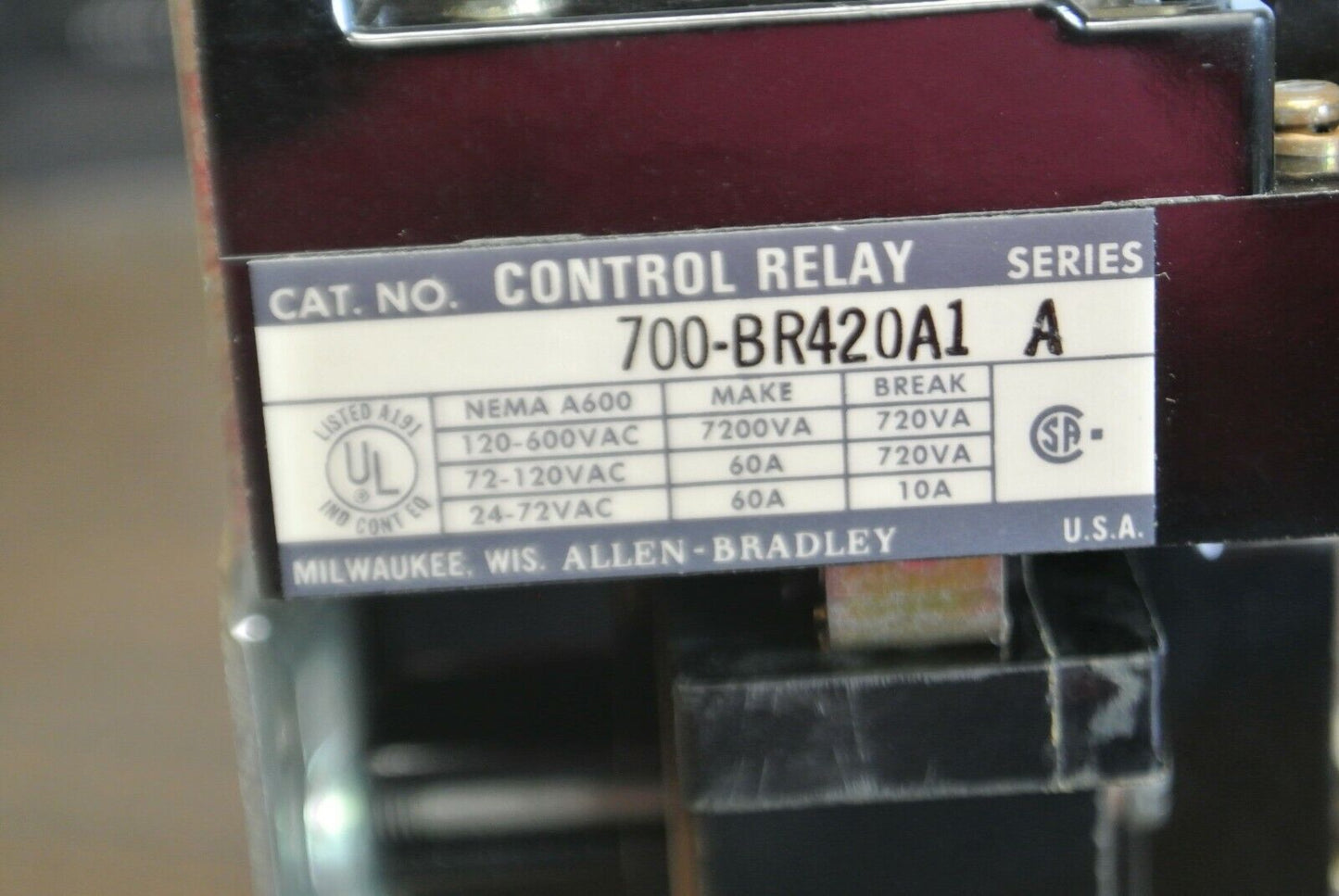 ALLEN-BRADLEY 700-BR420A1 / AC CONTROL RELAY / 6 POLE (4 NO, 2 NC) / NEW SURPLUS