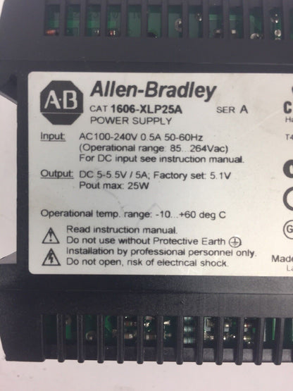 ALLEN BRADLEY 1606-XLP25A POWER SUPPLY INPUT 100-240VAC OUTPUT 5-5.5VDC 5A 25W