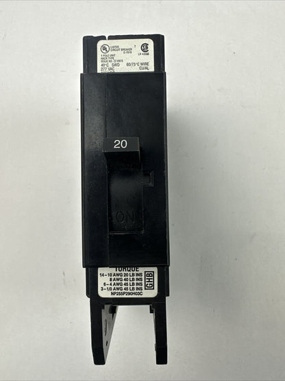 CUTLER HAMMER GHB1020 CIRCUIT BREAKER 20A 277VAC 125VDC 1POLE HACR TYPE