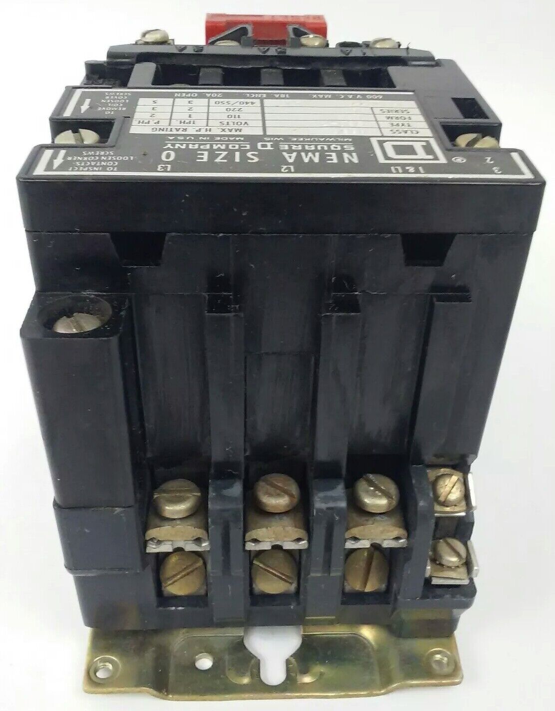 SQUARE D  CLASS 8536, TYPE SB0-2,STARTER, 3PH,600V,20A,5HP,SIZE 0,120V COIL,USED