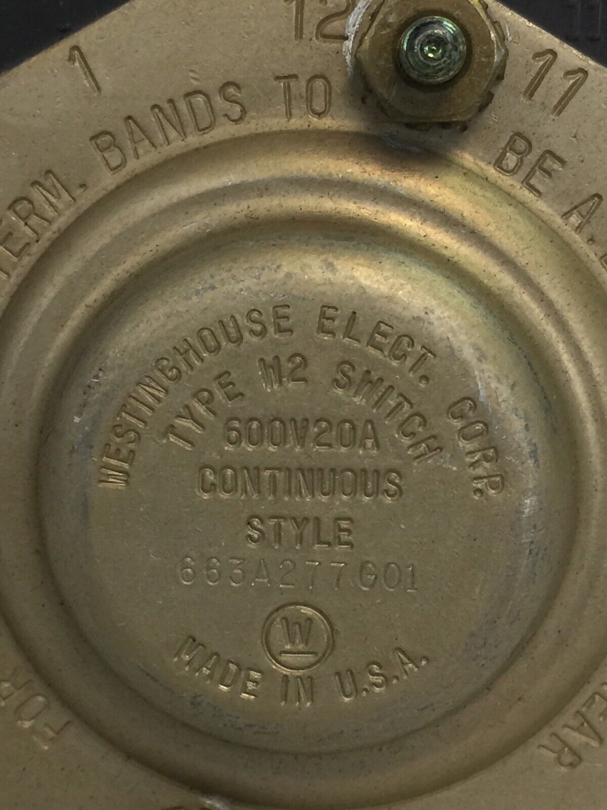 WESTINGHOUSE 663A277G01 TYPE W2 SWITCH 600V 20A ROTARY SWITCH NO HANDLE
