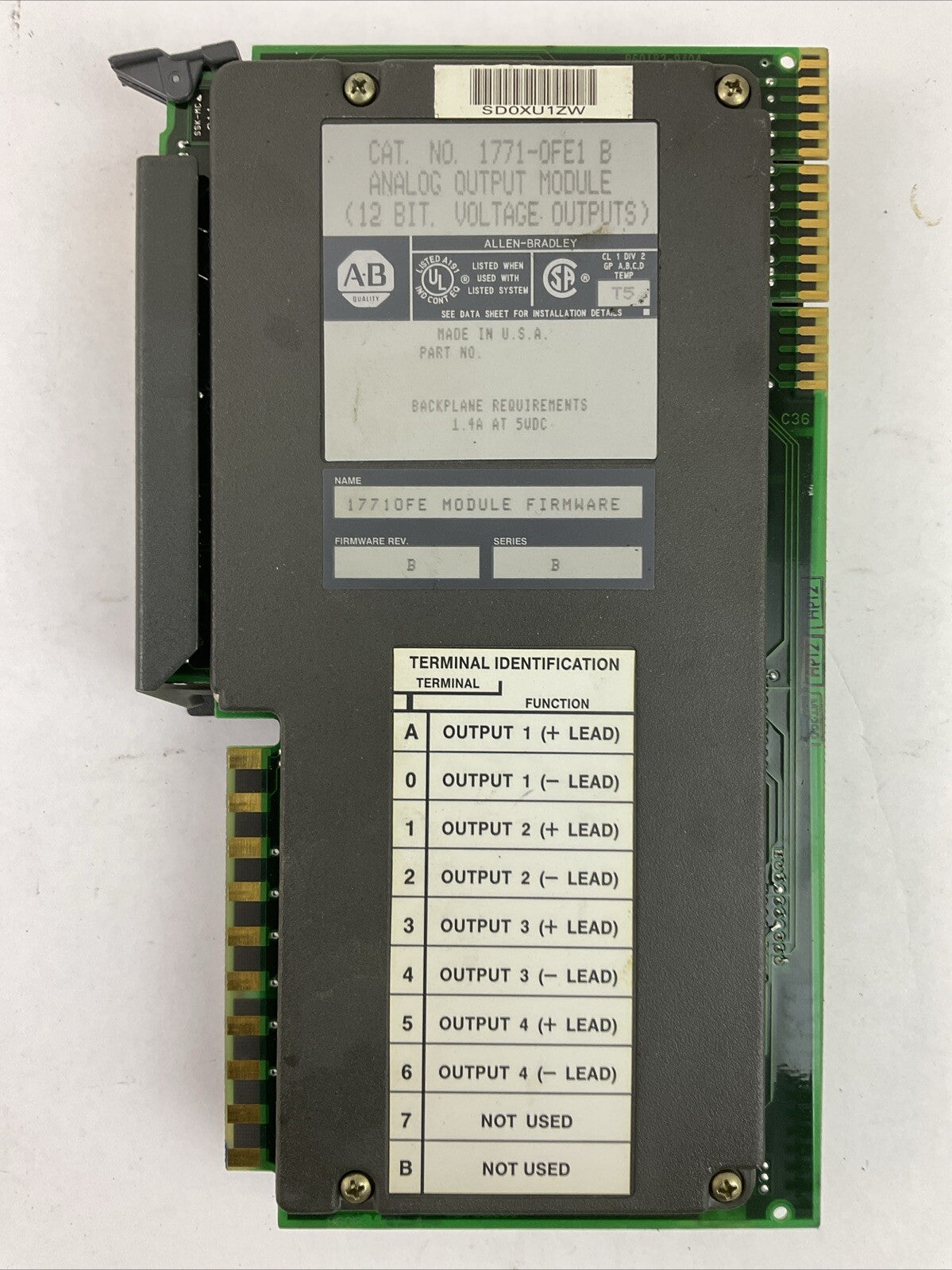 ALLEN BRADLEY 1771-0FE1 ANALOG OUTPUT MODULE SER B FIRMWARE REV B 12 BIT VOLTAGE