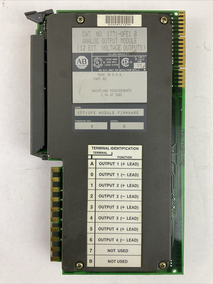 ALLEN BRADLEY 1771-0FE1 ANALOG OUTPUT MODULE SER B FIRMWARE REV B 12 BIT VOLTAGE
