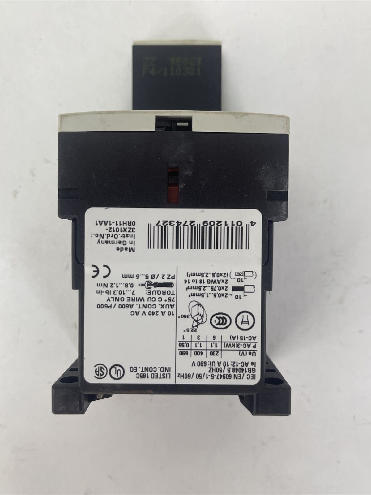 SIEMENS 3RH1131-1BB40 CONTACTOR 10A 240VAC 3RT1916-1EH00 SURGE SURPRESSOR 12-250