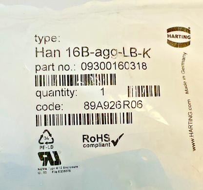 HARTING HAN 16B-AGG-LB-K HINGED HOUSING CONNECTOR