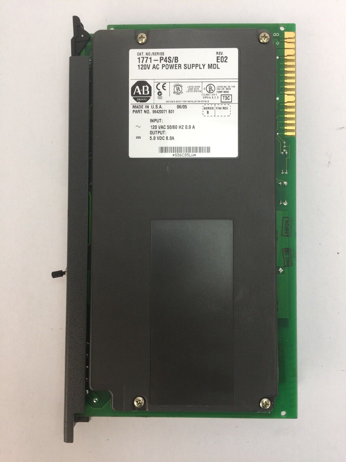 ALLEN BRADLEY 1771-P4S/B 120VAC POWER SUPPLY MODULE REV E02 OUTPUT 5.0 VDC 8.0 A