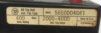 WESTINGHOUSE 5680D04G61 AB TRIP UNIT 400AMP 2POLE INST TRIP 2000-4000A
