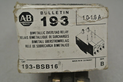 ALLEN-BRADLEY 193-BSB16 Ser. B  BIMETALLIC OVERLOAD RELAY 1.0-1.6A / NEW SURPLUS