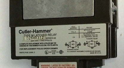 CUTLER HAMMER TYPE M LATCHED RELAY D26MR312A SER.A3