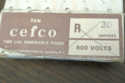 LOT of 10 / CEFCO R30 TIME-LAG RENEWABLE FUSE / 30A / 600V / NEW SURPLUS