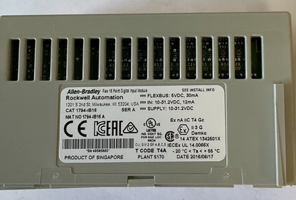 ALLEN BRADLEY  1794-IB16 16 POINT DIGITAL INPUT MODULE SER.A 10-31.2VDC 30MA