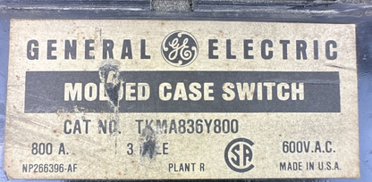 GE TKMA836Y800 CIRCUIT BREAKER 800AMP 600VAC 3POLE
