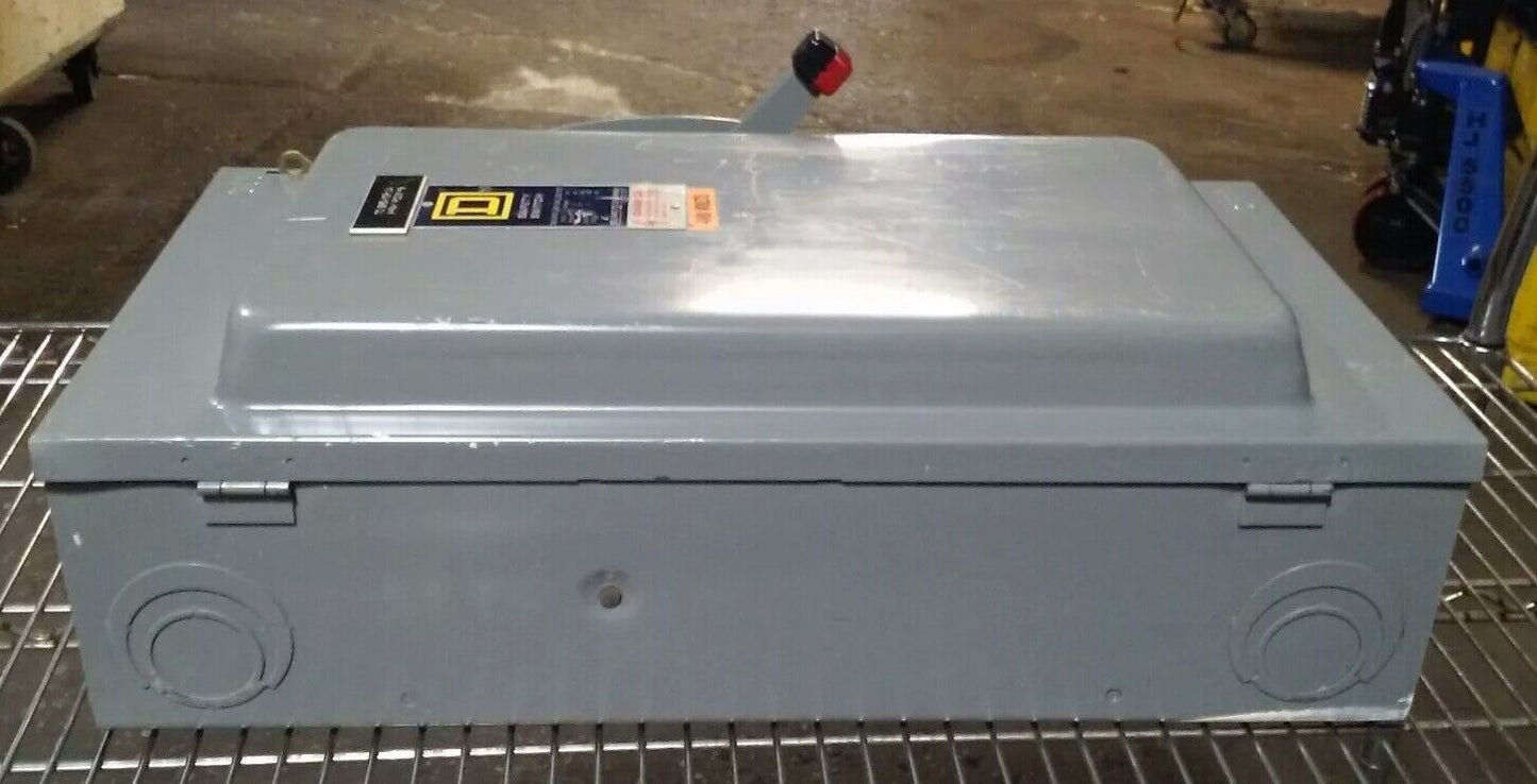 SQ. D HU364, SER. D2, SAFETY SWITCH, 200A, 600VAC/250DC, 3PH, MAX H.P. 150, USED