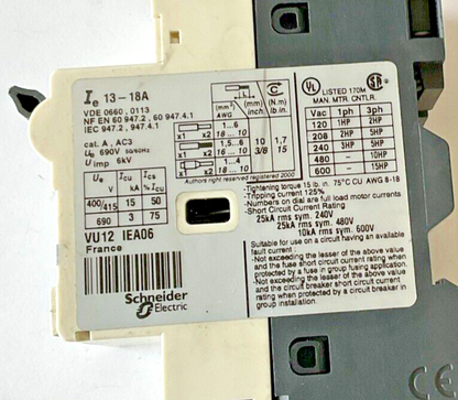 TELEMECANIQUE SQUARE D GV2-RT20 13-18A CIRCUIT BREAKER 600VAC