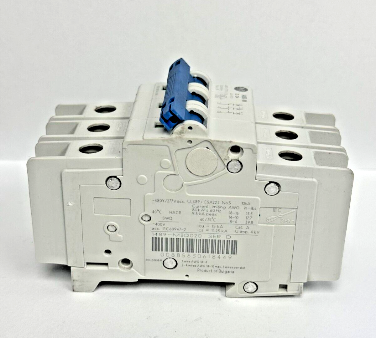 ALLEN-BRADLEY - 1489-M3D020 SER. D - CIRCUIT BREAKER - 3 P, 2 A, 277 V