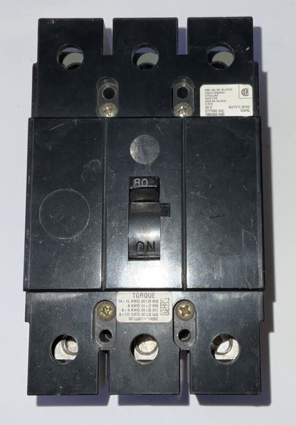 WESTINGHOUSE GHC3080 CIRCUIT BREAKER 480VAC 250VDC 80A 3POLE