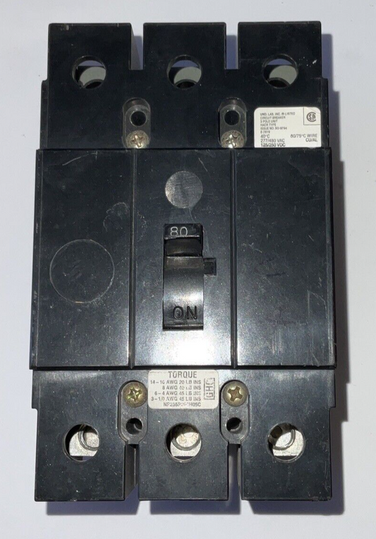 WESTINGHOUSE GHC3080 CIRCUIT BREAKER 480VAC 250VDC 80A 3POLE