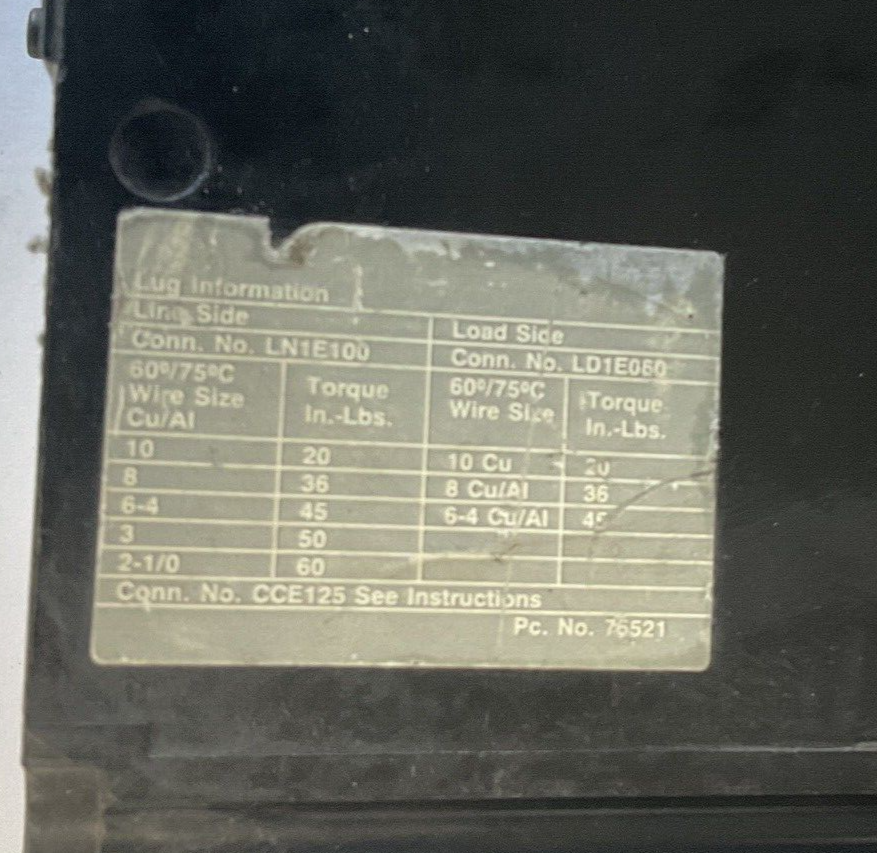 ITE ED41B030 CIRCUIT BREAKER 30A 277VAC 125VDC / GF01ED60 GROUND FAULT RELAY