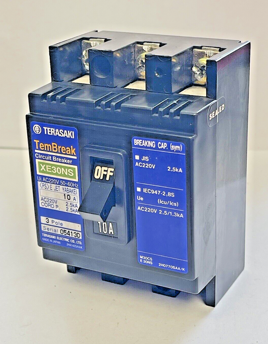 TERASAKI - XE30NS- CIRCUIT BREAKER - 3 POLE, 10 AMP, 50-60Hz, 220 VAC