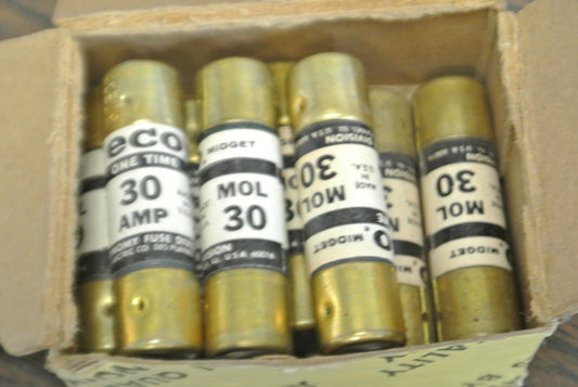 LOT of 8 / ECONOMY / FPE MOL-30 MIDGET ONE-TIME FUSE / 30A / 250V / NEW SURPLUS