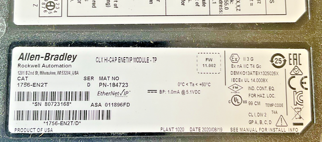 ALLEN BRADLEY 1756-EN2T SER D FW 11.002 CLX HI-CAP ENET/IP MODULE