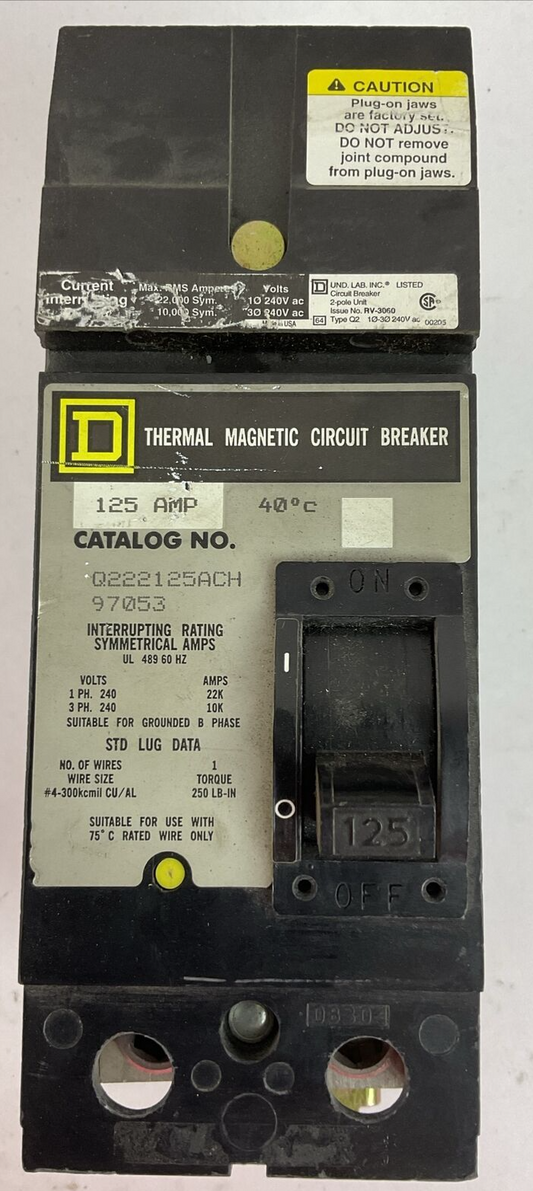 SQUARE D Q222125ACH 2POLE CIRCUIT BREAKER 125AMP 240VAC