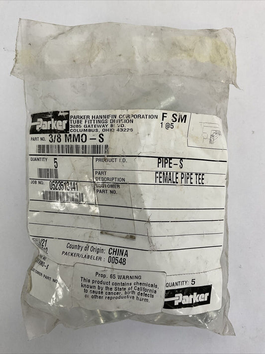 PARKER 3/8 MMO-S FEMALE PIPE TEE (BAG OF 5)
