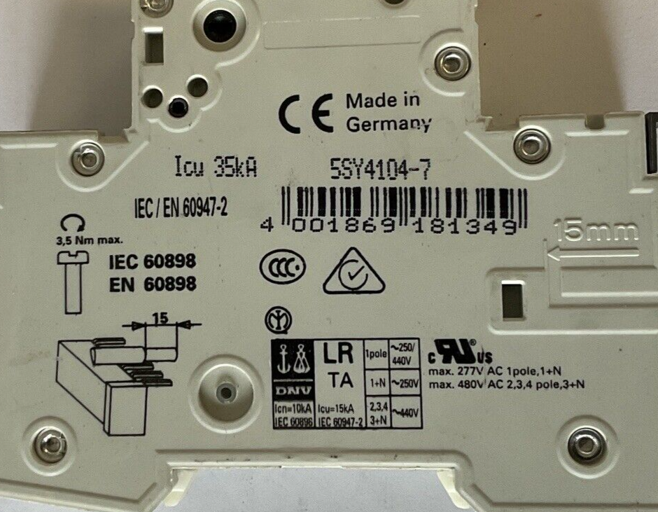 SIEMENS 5SY41 MCB C4 CIRCUIT BREAKER 230/400V W/5ST3010 CIRCUIT SWITCH *LOTOF2*
