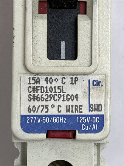 WESTINGHOUSE FD1015L CIRCUIT BREAKER 15AMP 277V-50/60HZ 125V-DC 1POLE 6629C91G04