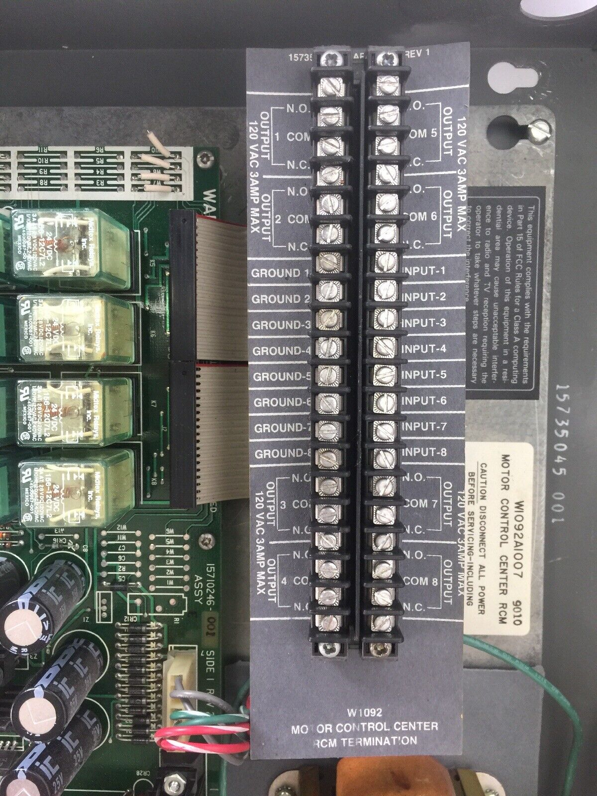 HONEYWELL W1092A1007 MOTOR CONTROL CENTER RCM 120VAC 3AMP