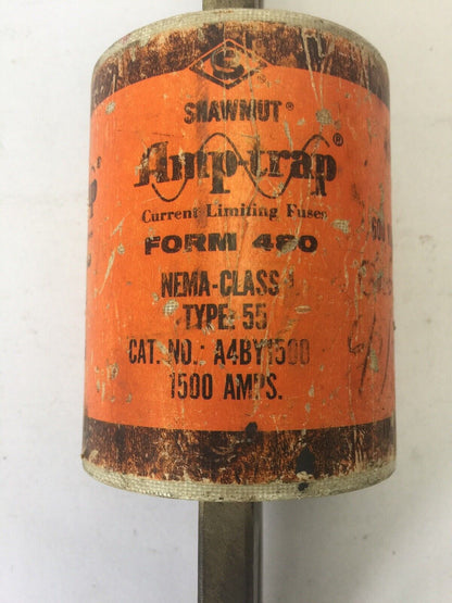 SHAWMUT A4BY1500 AMP-TRAP FORM 480 CURRENT LIMITING FUSE 1500 AMP 600VAC CLASS L
