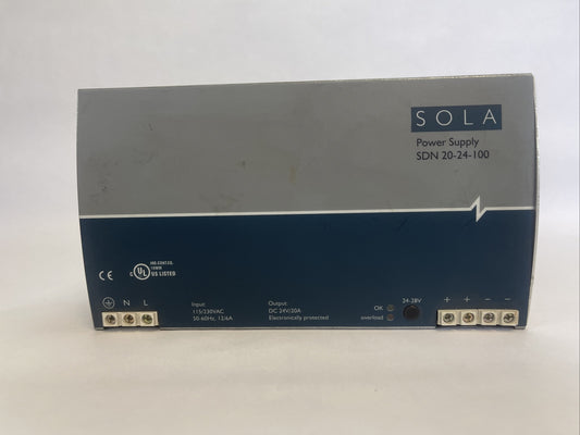 SOLA 20-24-100 OVP POWER SUPPLY OUTPUT 24-28VDC 20A INPUT 115/230VAC12/6A
