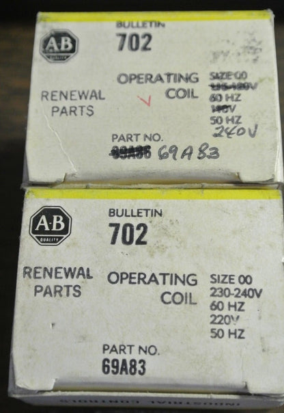 ALLEN-BRADLEY 69A83 COIL SIZE 00 220/50Hz, 230-240V/60Hz  NEW SURPLUS  - EACH