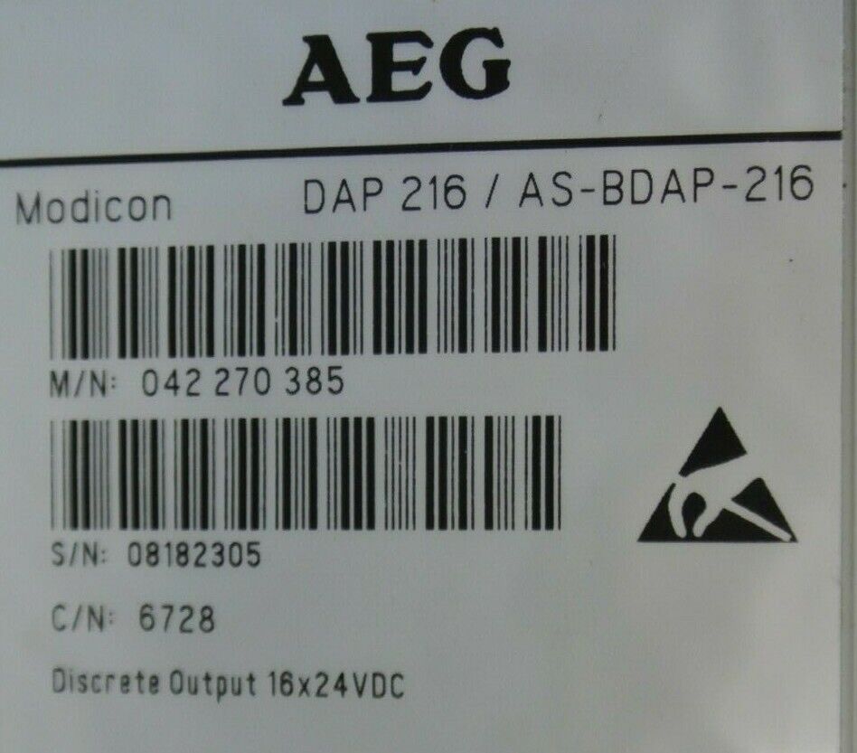 AEG MODICON DAP 216 / AS-BDAP-216 DISCRETE OUTPUT MODULE 16x24VDC