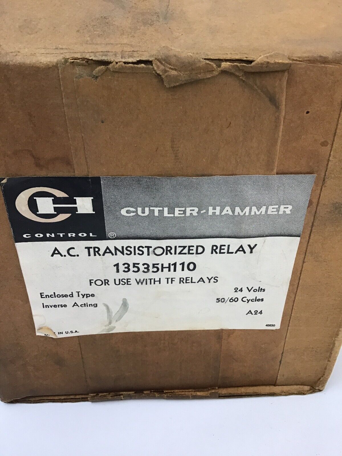 CUTLER HAMMER 13535H110 A.C.TRANSISTORIZED RELAY USE W/ TF RELAYS 24VOLTS