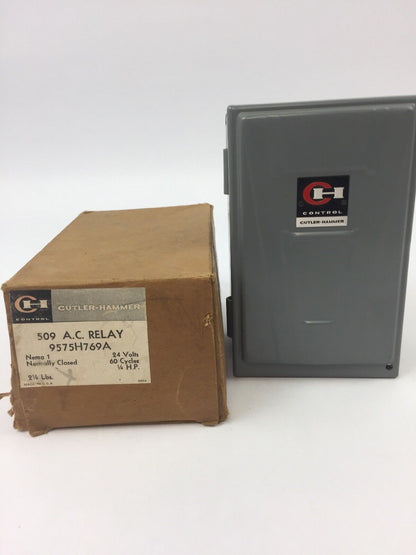 CUTLER HAMMER 9575H769A 509 A.C. RELAY 24 VOLTS 60 CYCLES 1/4 HP NORMALLY CLOSED