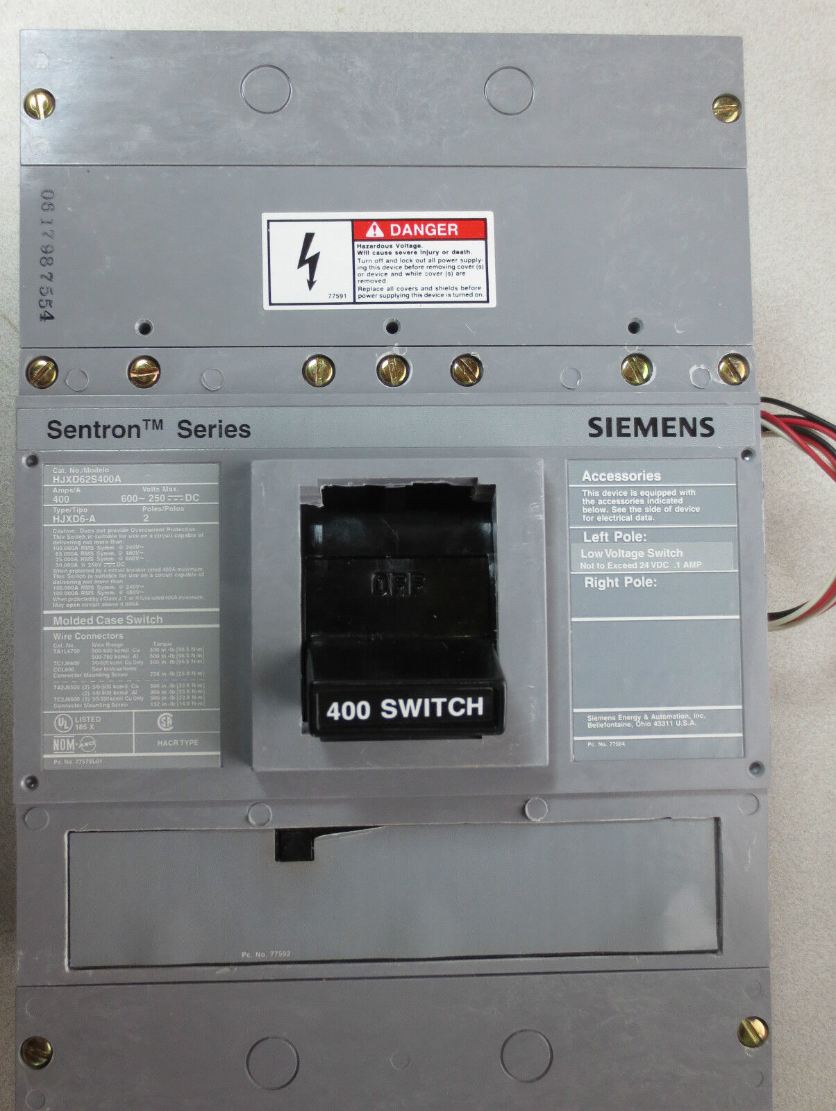 SIEMENS HJXD62S400A SENTRONÈ CIRCUIT BREAKER - 400A, 600VAC, 2-POLE NEW SURPLUS