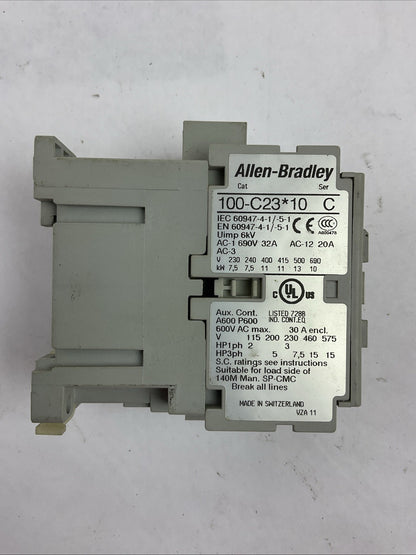 ALLEN BRADLEY 100-C23*10 SER C CONTACTOR 600VAC 30A 3PH 15HP COIL 110V 50/60HZ
